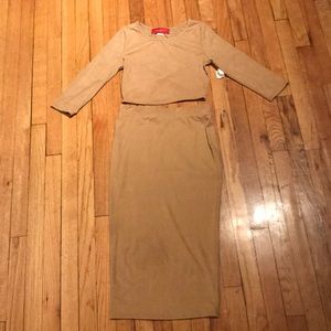 Akira Suede Tan Top with Pencil Skirt